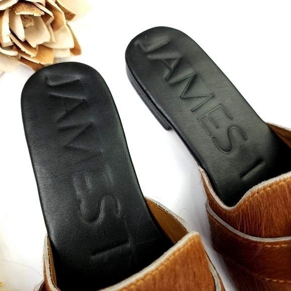 James Brown Calf Fur Slides Flats Sz 38 - Picture 6 of 10